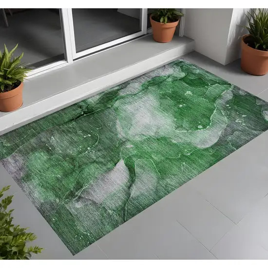 3' X 4' Emerald Abstract Washable Non Skid Indoor Outdoor Area Rug Photo 1