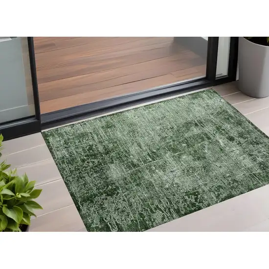 3' X 4' Emerald Abstract Washable Non Skid Indoor Outdoor Area Rug Photo 1