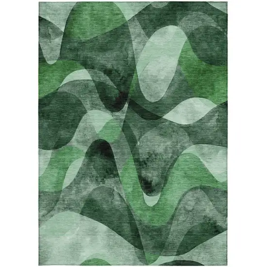 3' X 4' Fern Green Abstract Washable Non Skid Indoor Outdoor Area Rug Photo 4