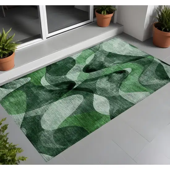 3' X 4' Fern Green Abstract Washable Non Skid Indoor Outdoor Area Rug Photo 1