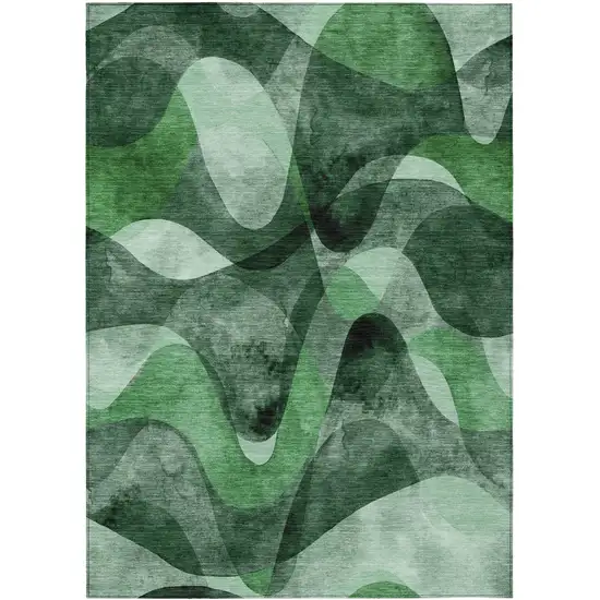 3' X 4' Fern Green Abstract Washable Non Skid Indoor Outdoor Area Rug Photo 2