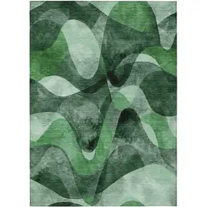 Photo of 3' X 4' Fern Green Abstract Washable Non Skid Indoor Outdoor Area Rug