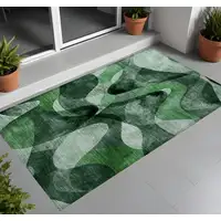 Photo of 3' X 5' Fern Green Abstract Washable Non Skid Indoor Outdoor Area Rug