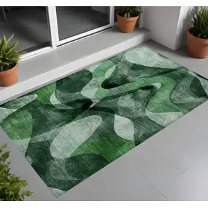 Photo of 3' X 5' Fern Green Abstract Washable Non Skid Indoor Outdoor Area Rug