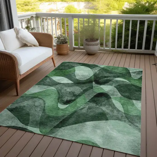 3' X 5' Fern Green Abstract Washable Non Skid Indoor Outdoor Area Rug Photo 8