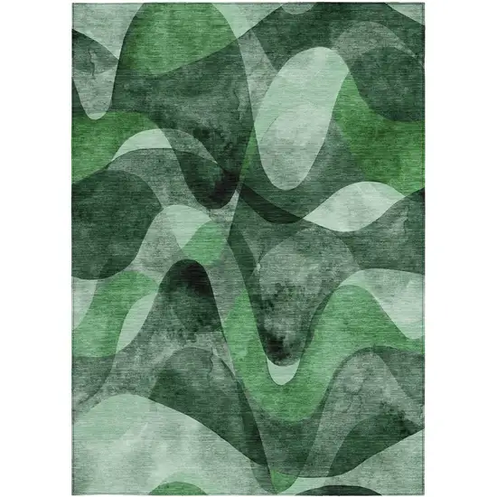 3' X 5' Fern Green Abstract Washable Non Skid Indoor Outdoor Area Rug Photo 5