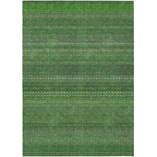 3' X 4' Fern Green Striped Washable Non Skid Indoor Outdoor Area Rug Photo 2