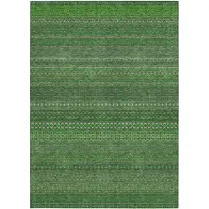 Photo of 3' X 4' Fern Green Striped Washable Non Skid Indoor Outdoor Area Rug