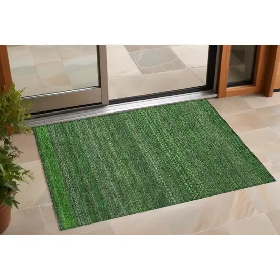 3' X 5' Fern Green Striped Washable Non Skid Indoor Outdoor Area Rug Photo 1