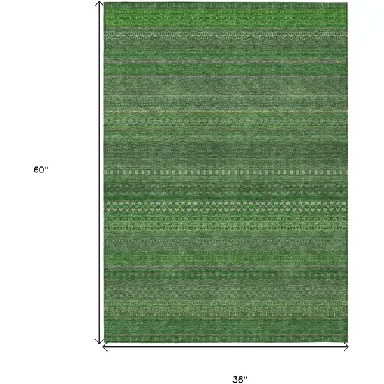 3' X 5' Fern Green Striped Washable Non Skid Indoor Outdoor Area Rug Photo 3