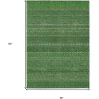 Photo of 3' X 5' Fern Green Striped Washable Non Skid Indoor Outdoor Area Rug