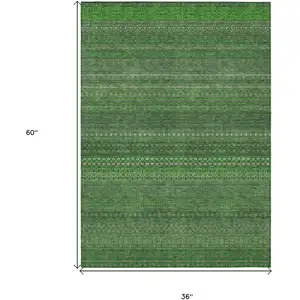 Photo of 3' X 5' Fern Green Striped Washable Non Skid Indoor Outdoor Area Rug