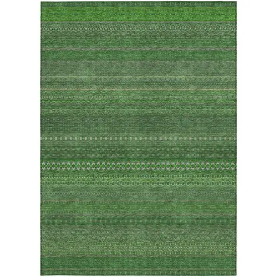 3' X 5' Fern Green Striped Washable Non Skid Indoor Outdoor Area Rug Photo 4