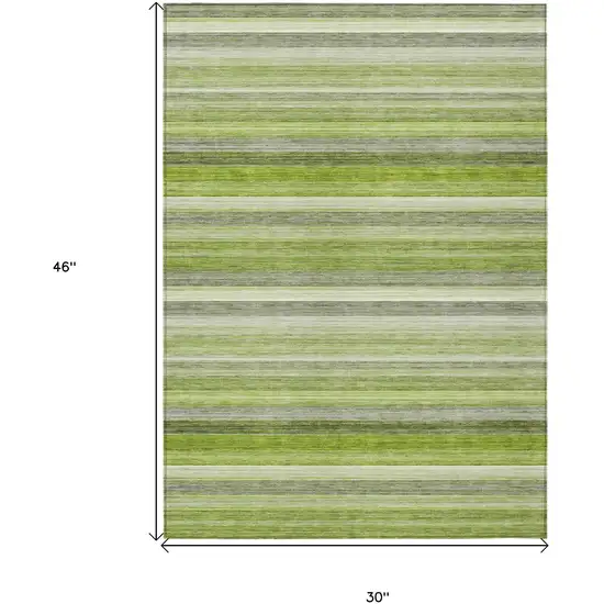 3' X 4' Fern Green Striped Washable Non Skid Indoor Outdoor Area Rug Photo 3