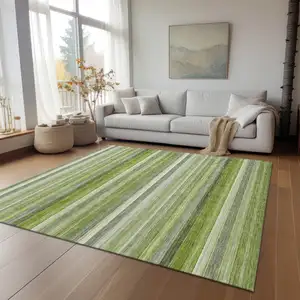 Photo of 3' X 5' Fern Green Striped Washable Non Skid Indoor Outdoor Area Rug