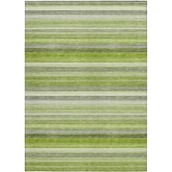 3' X 5' Fern Green Striped Washable Non Skid Indoor Outdoor Area Rug Photo 5