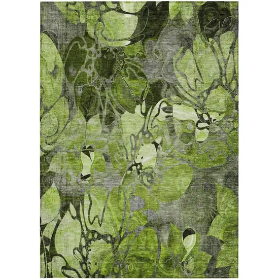 Fern Green and Gray Abstract Washable Indoor Outdoor Area Rug Photo 5