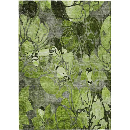 Fern Green and Gray Abstract Washable Indoor Outdoor Area Rug Photo 2