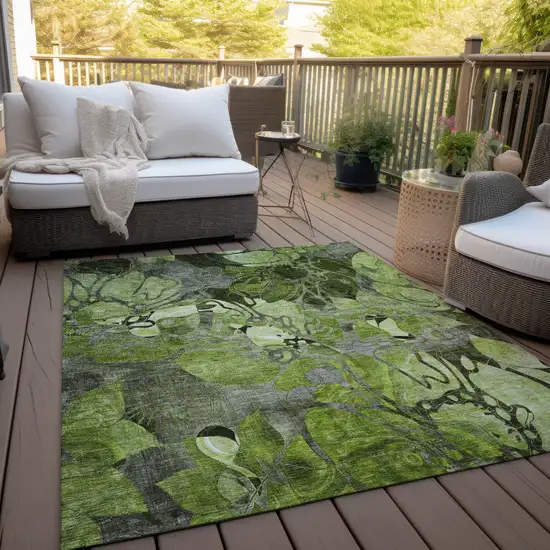 Fern Green and Gray Abstract Washable Indoor Outdoor Area Rug Photo 8