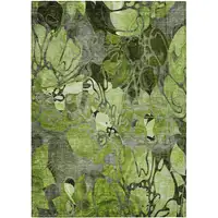 Photo of 3' X 5' Fern Green and Gray Floral Washable Non Skid Indoor Outdoor Area Rug