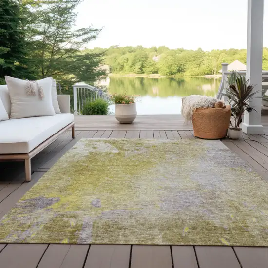 3' X 4' Gold Beige and Purple Abstract Washable Non Skid Indoor Outdoor Area Rug Photo 8