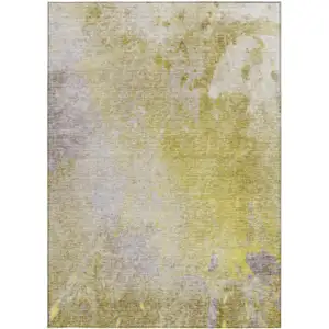 Photo of 3' X 5' Gold Beige and Purple Abstract Washable Non Skid Indoor Outdoor Area Rug