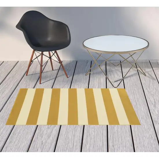 3' X 5' Gold Geometric Stain Resistant Indoor Outdoor Area Rug Photo 2