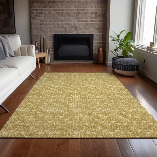 Gold Geometric Washable Non Skid Indoor Outdoor Area Rug Photo 9