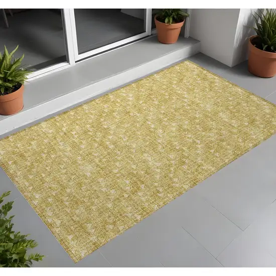 Gold Geometric Washable Non Skid Indoor Outdoor Area Rug Photo 1