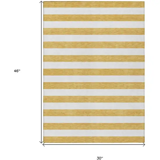 3' X 4' Gold Striped Washable Non Skid Indoor Outdoor Area Rug Photo 3