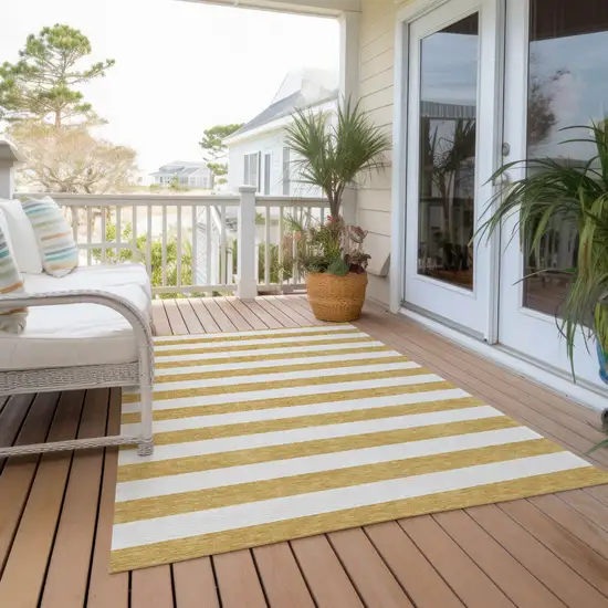 3' X 4' Gold Striped Washable Non Skid Indoor Outdoor Area Rug Photo 8