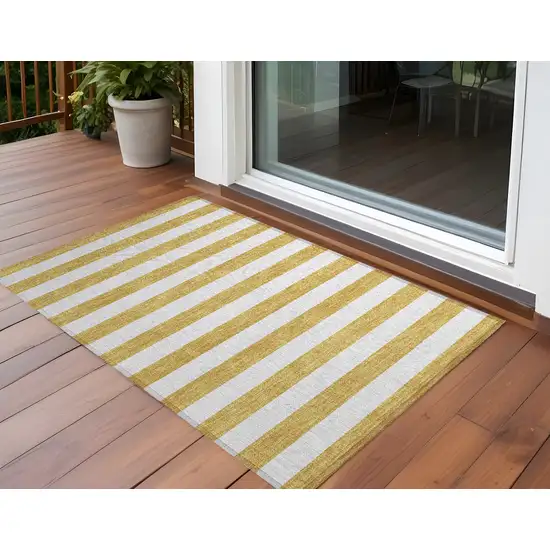 3' X 4' Gold Striped Washable Non Skid Indoor Outdoor Area Rug Photo 1