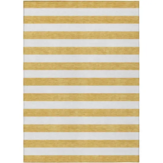 Gold Striped Washable Non Skid Indoor Outdoor Area Rug Photo 2