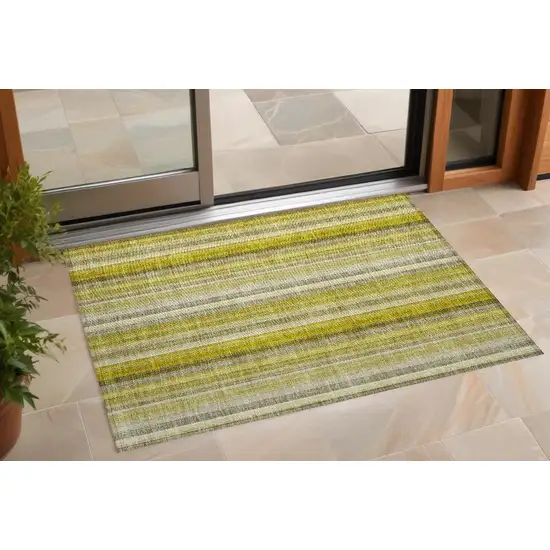 3' X 4' Gold Striped Washable Non Skid Indoor Outdoor Area Rug Photo 1