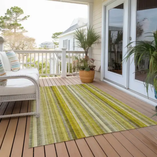 Gold Striped Washable Non Skid Indoor Outdoor Area Rug Photo 8