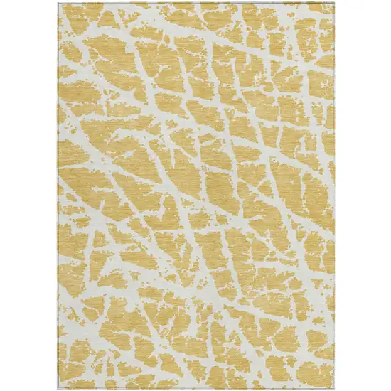 3' X 4' Gold and White Abstract Washable Non Skid Indoor Outdoor Area Rug Photo 4