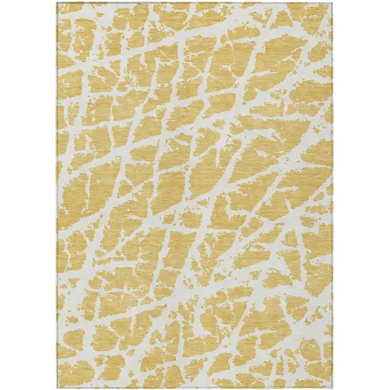 3' X 5' Gold and White Abstract Washable Non Skid Indoor Outdoor Area Rug Photo 2