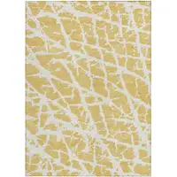 Photo of 3' X 5' Gold and White Abstract Washable Non Skid Indoor Outdoor Area Rug