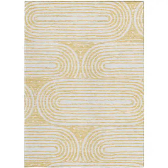 3' X 4' Gold and White Abstract Washable Non Skid Indoor Outdoor Area Rug Photo 4