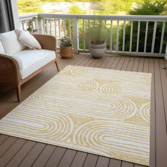 3' X 4' Gold and White Abstract Washable Non Skid Indoor Outdoor Area Rug Photo 8