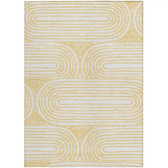 Gold and White Abstract Washable Non Skid Indoor Outdoor Area Rug Photo 5