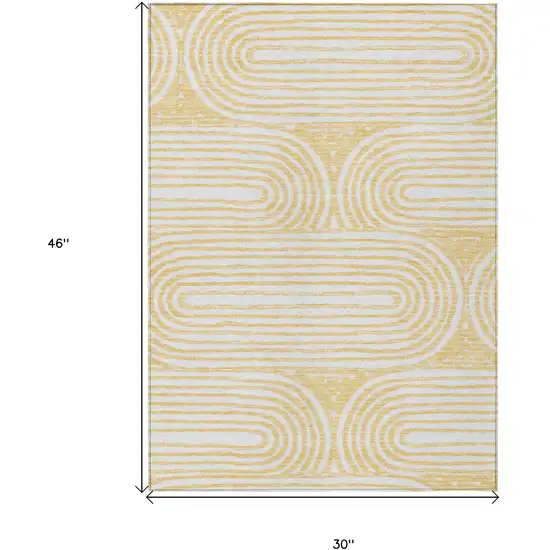 3' X 4' Gold and White Abstract Washable Non Skid Indoor Outdoor Area Rug Photo 3