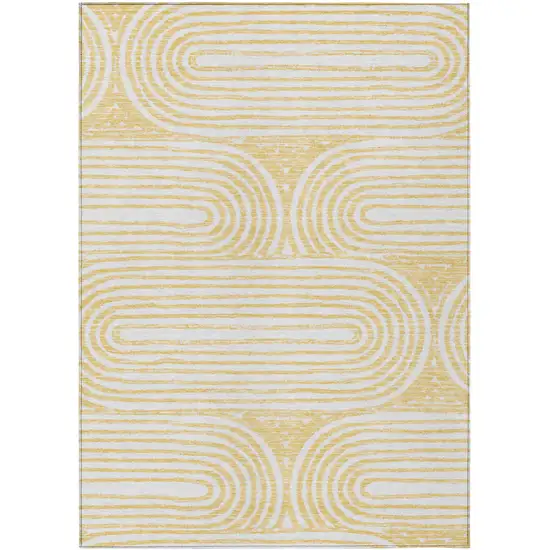 3' X 5' Gold and White Abstract Washable Non Skid Indoor Outdoor Area Rug Photo 2