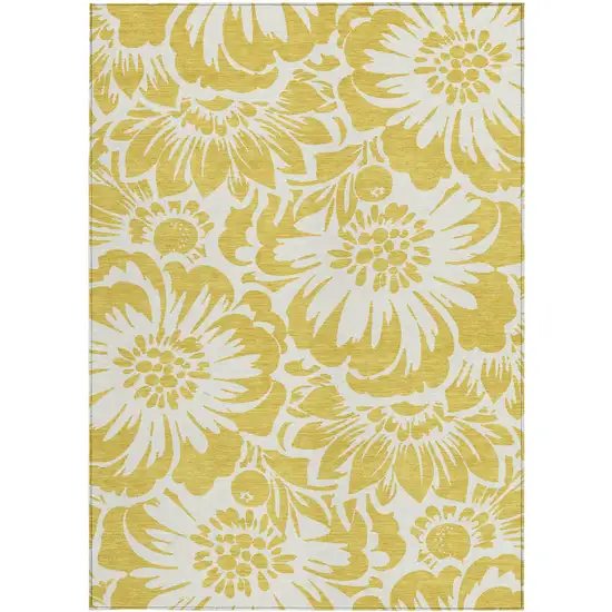 3' X 4' Gold and White Floral Washable Non Skid Indoor Outdoor Area Rug Photo 4