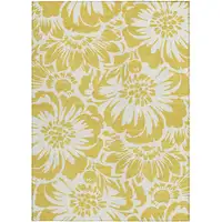 Photo of 3' X 5' Gold and White Floral Washable Non Skid Indoor Outdoor Area Rug