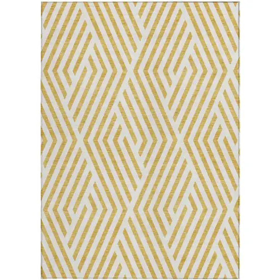 3' X 4' Gold and White Geometric Washable Non Skid Indoor Outdoor Area Rug Photo 2