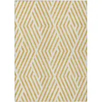 Photo of 3' X 4' Gold and White Geometric Washable Non Skid Indoor Outdoor Area Rug