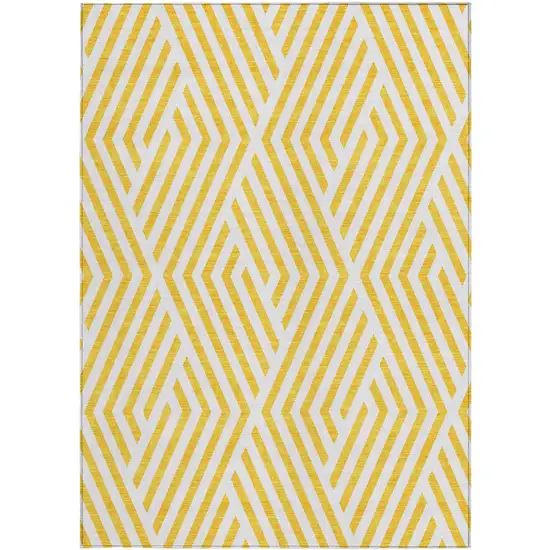 3' X 4' Gold and White Geometric Washable Non Skid Indoor Outdoor Area Rug Photo 5