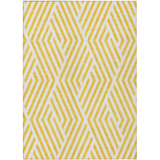 3' X 4' Gold and White Geometric Washable Non Skid Indoor Outdoor Area Rug Photo 2