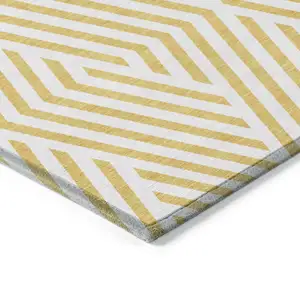 Photo of 3' X 5' Gold and White Geometric Washable Non Skid Indoor Outdoor Area Rug